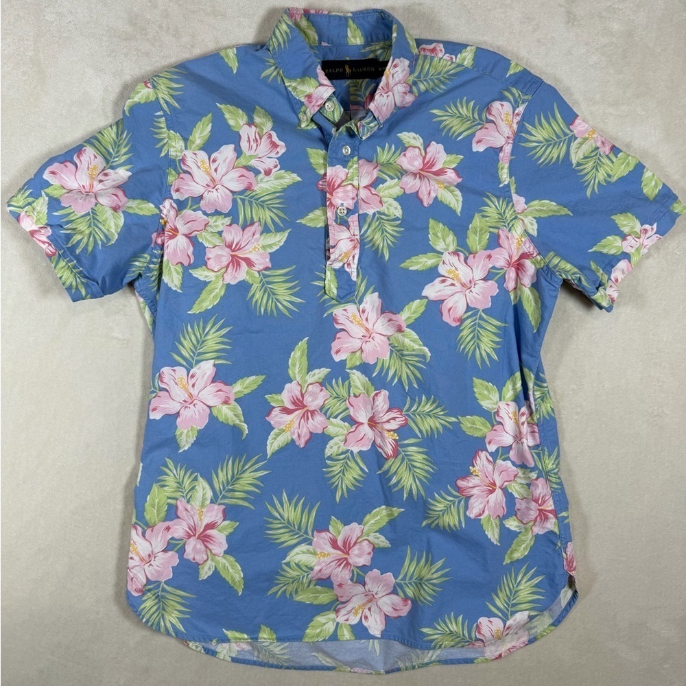 Polo Ralph Lauren Medium Popover All Over Print Floral Blue Tropical Shirt